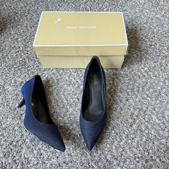 Michael Kors MK Flex Kitten Heel Pump Glitter Admiral Navy Womens 7 M New - Picture 1 of 7